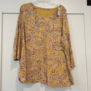 J. Jill Yellow and Purple Paisley Long Sleeve Top